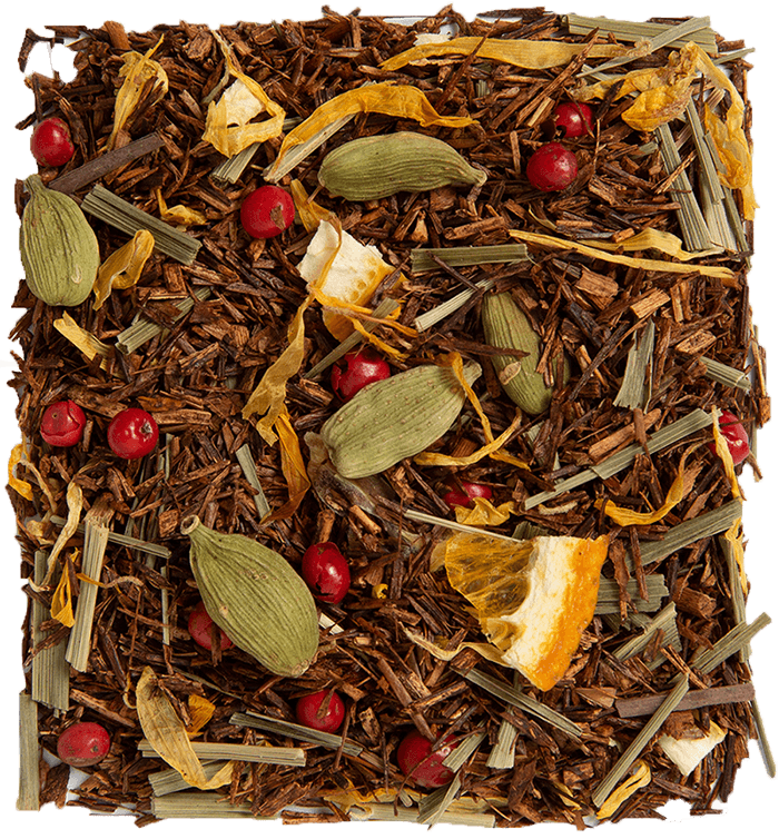 Tea Lab Spiced Lemon Rooibos loose leaf tea blend with cardamom, lemongrass, and citrus peel – warming caffeine-free herbal tea