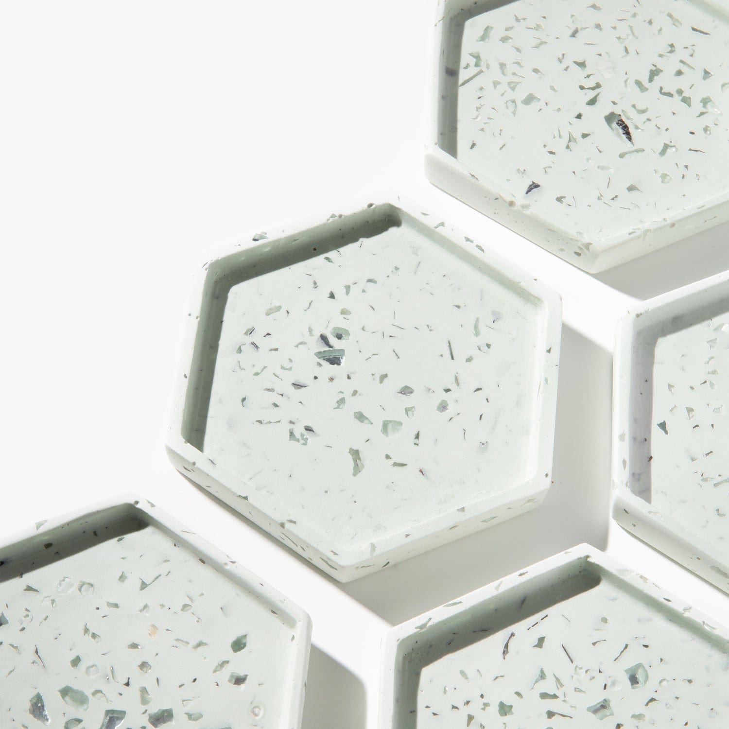 Green Terrazzo Hexagonal Coaster With Recycled Glass