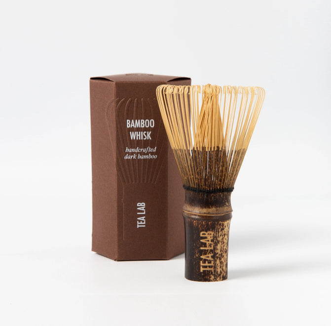 Tea Lab handcrafted dark bamboo matcha whisk for frothing ceremonial matcha tea