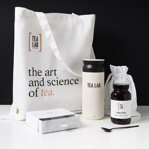 Loose leaf tea gift set with tumbler and cotton tote bag